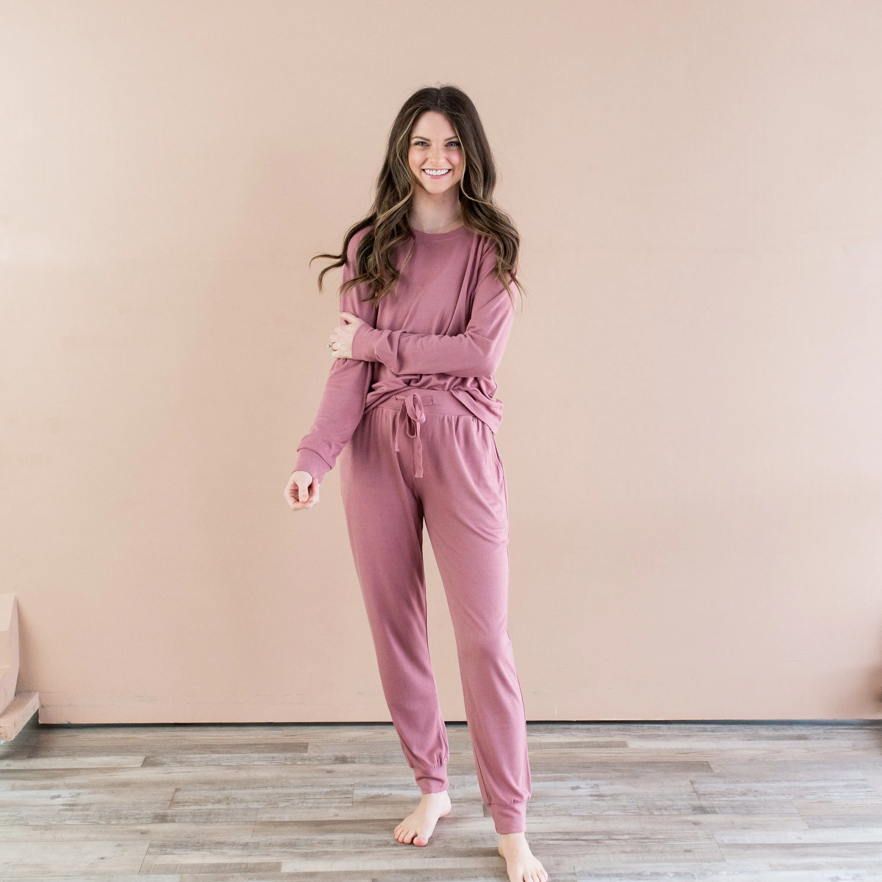 Women's Bamboo Jersey Jogger Top in Dusty Rose