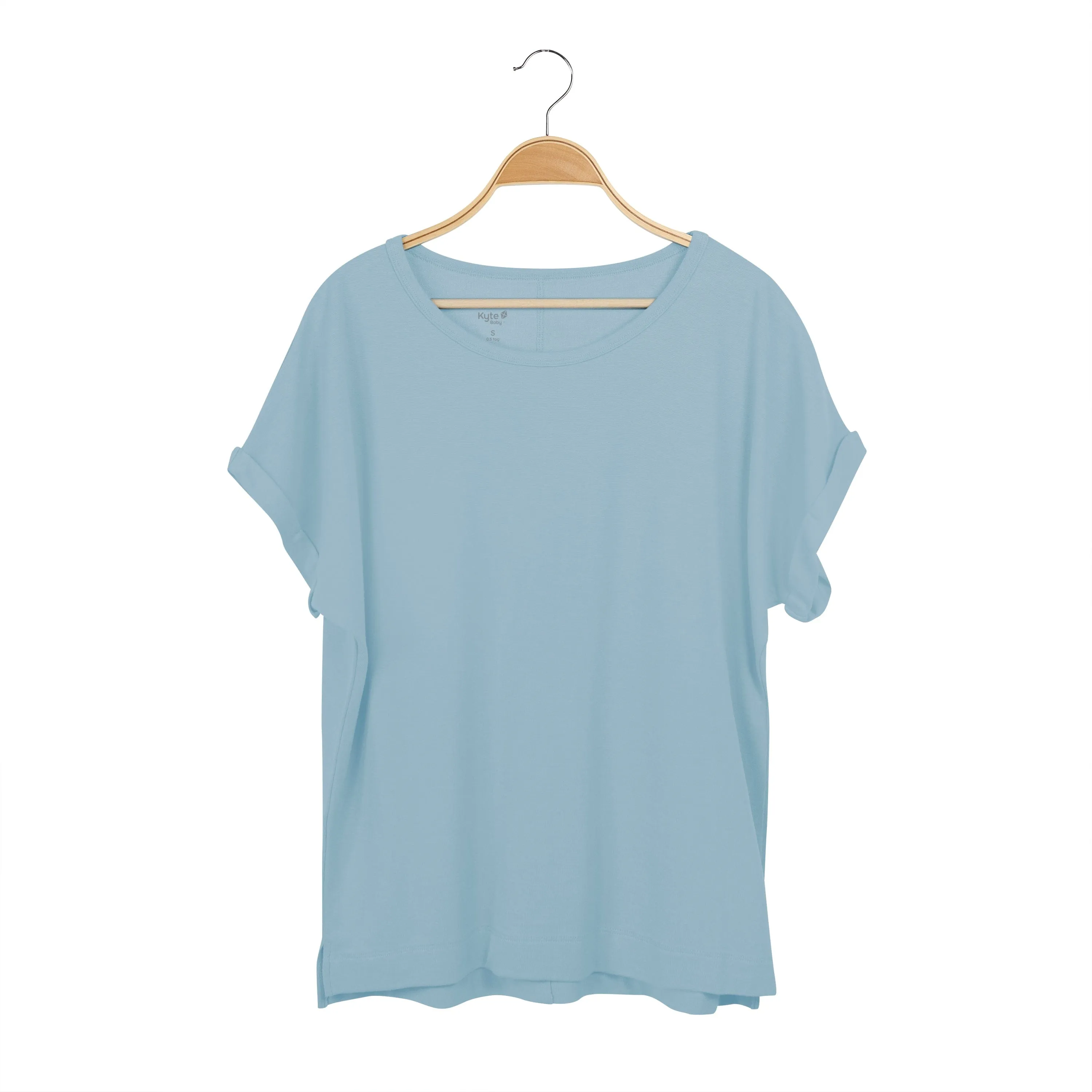 Women's Bamboo Jersey Rollup Sleeve Tee in Dusty Blue