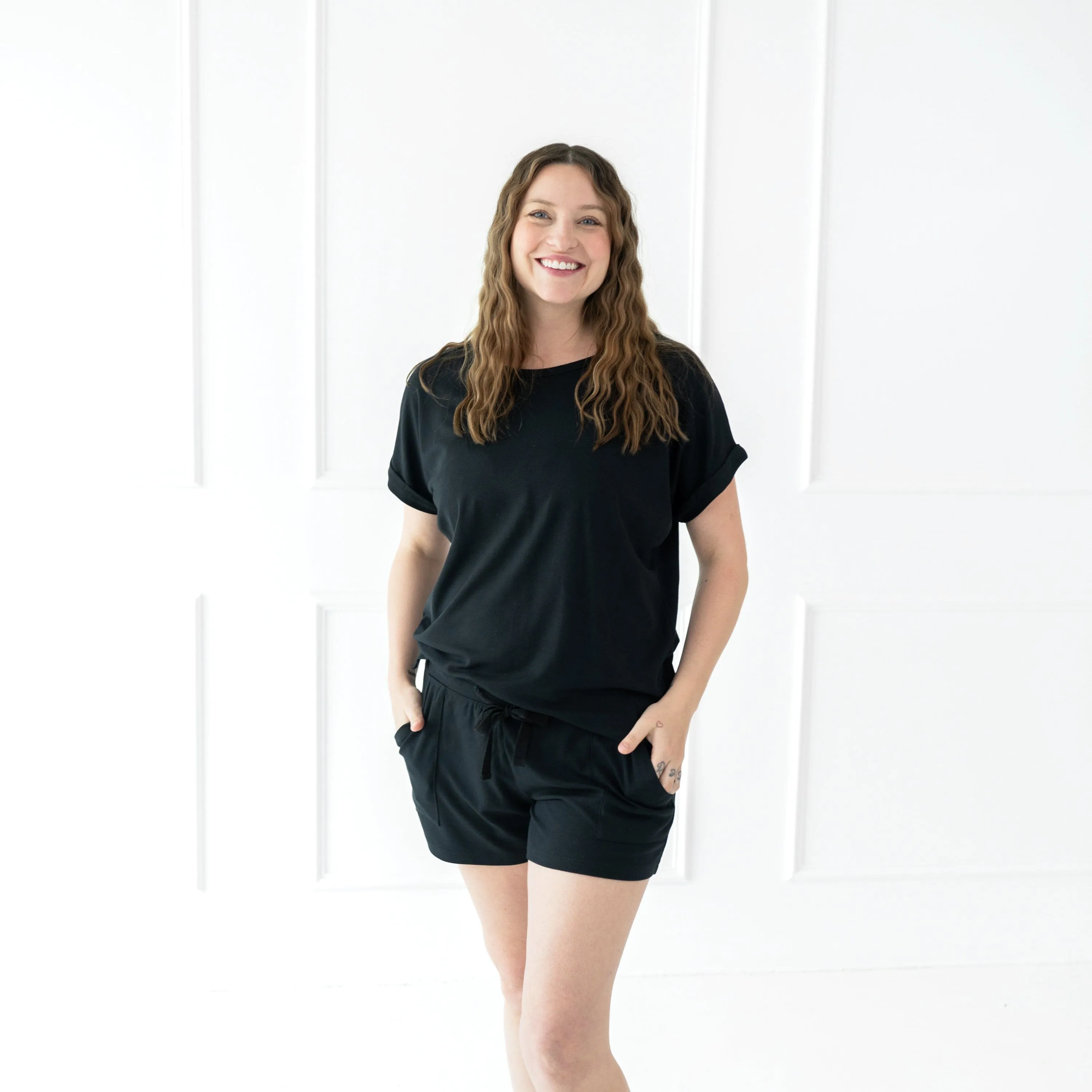 Women's Bamboo Jersey Rollup Sleeve Tee in Midnight