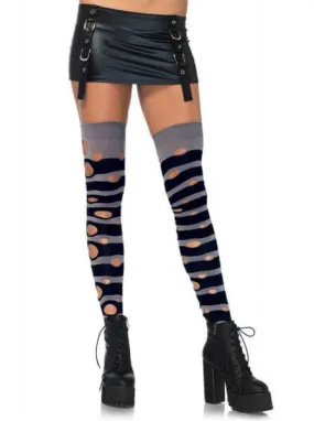 Women's Distressed Striped Thigh High Socks