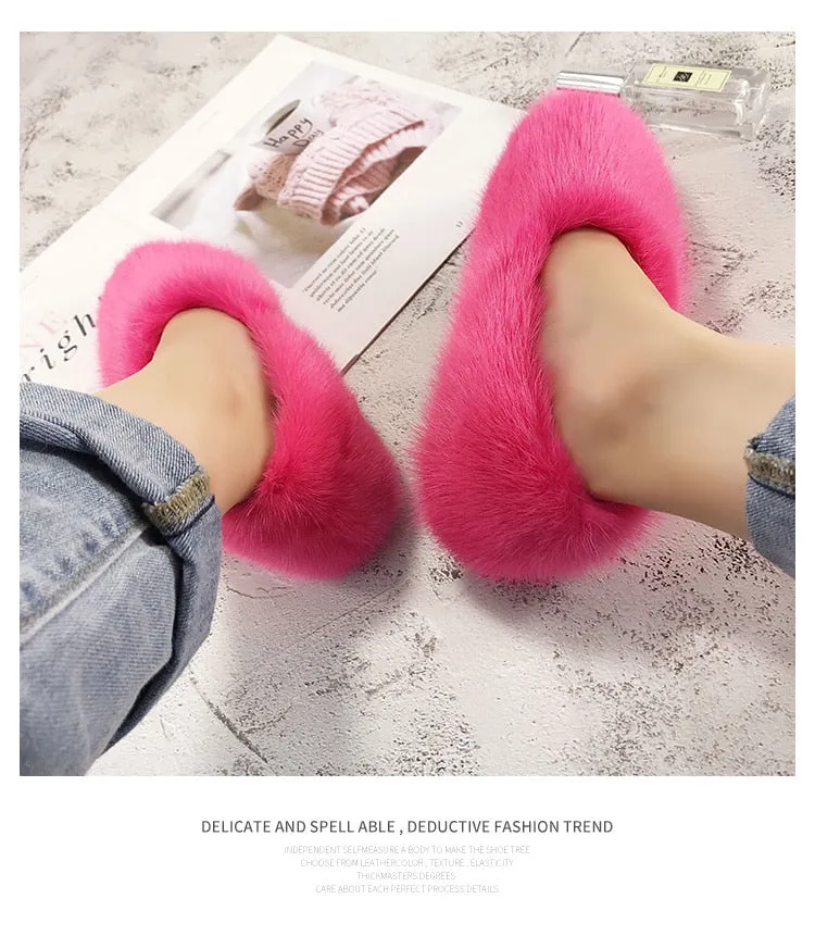 Women's Fushcia Designer Warm Winter Fashion Fur Flat House Slippers