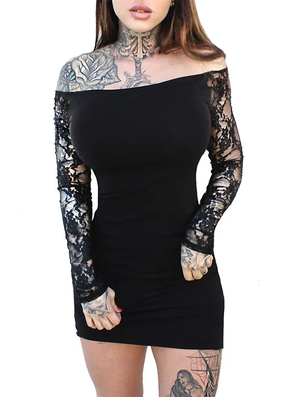 Women's Jersey & Lace Long Sleeve Mini Dress