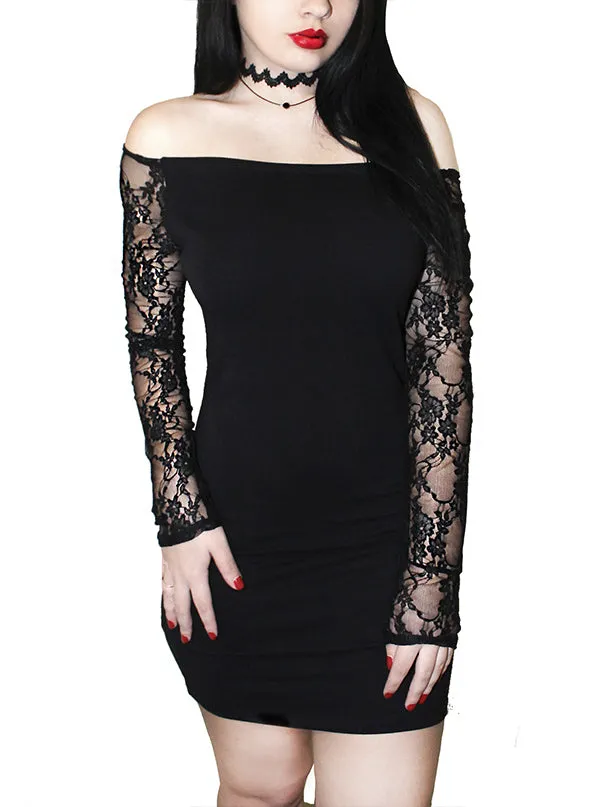 Women's Jersey & Lace Long Sleeve Mini Dress