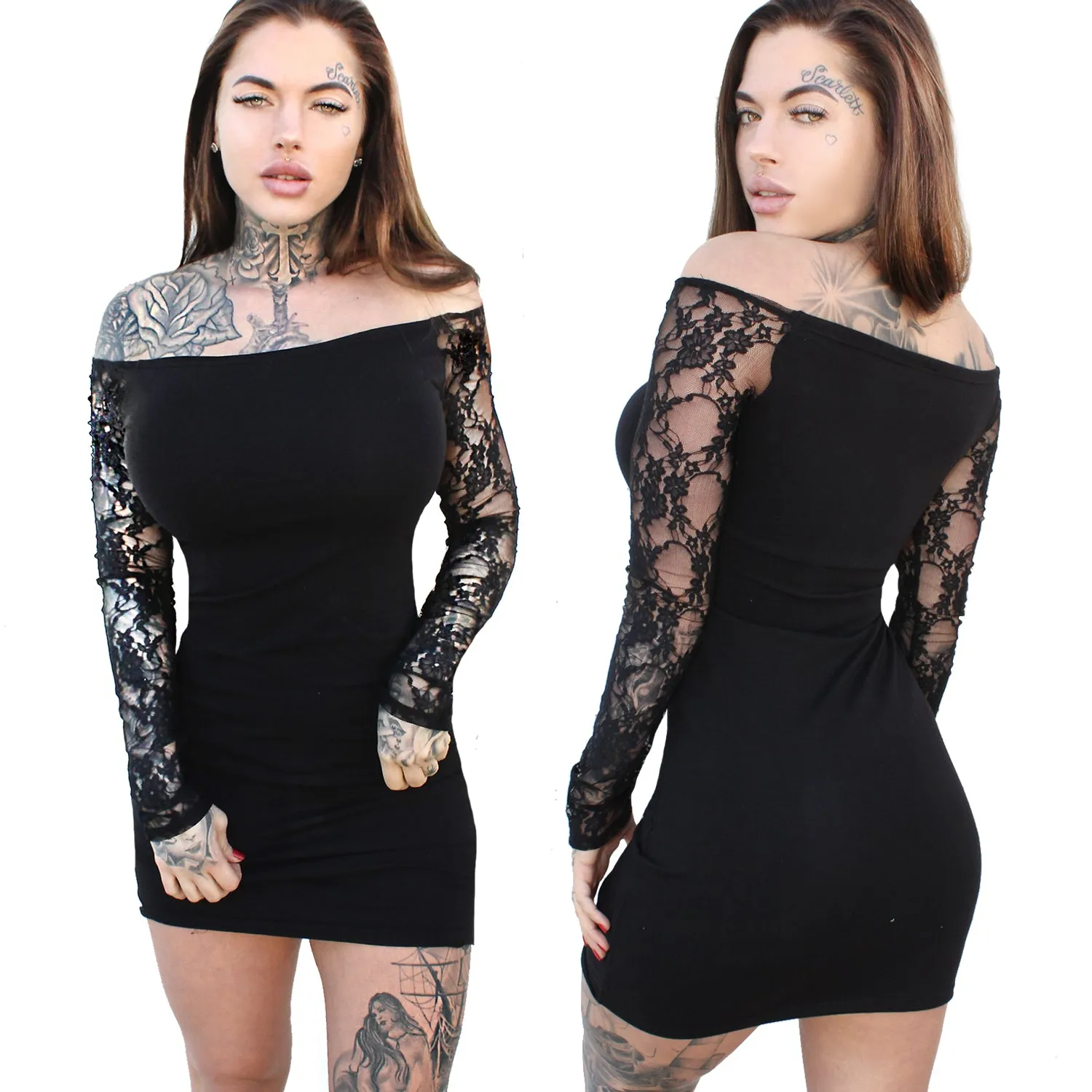 Women's Jersey & Lace Long Sleeve Mini Dress