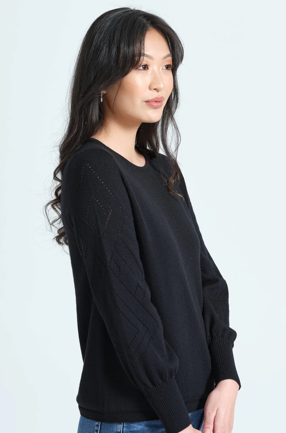 Womens Lace Sleeve Jumper - Black