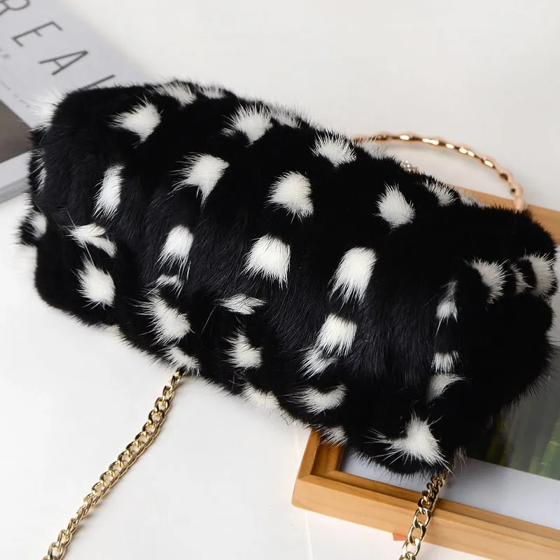 Women's Luxury Casual Mink Fur Buckle Chain Messenger Handbag for Party