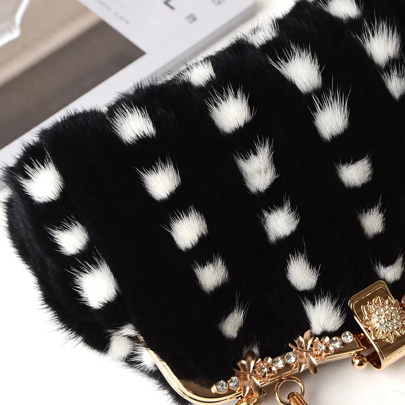 Women's Luxury Casual Mink Fur Buckle Chain Messenger Handbag for Party