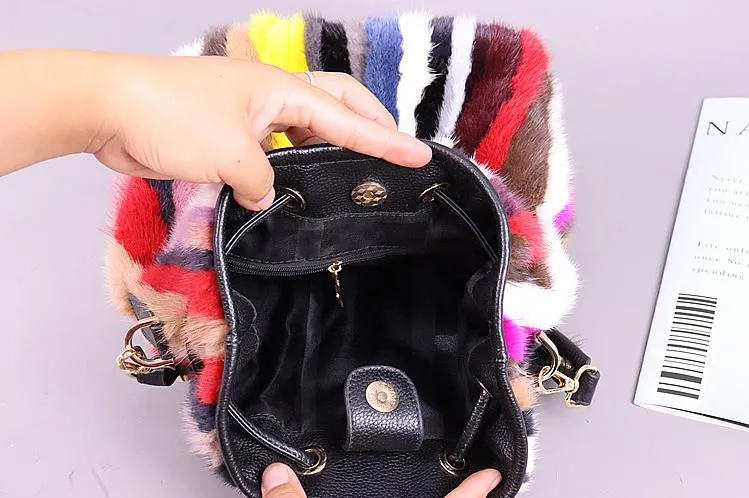 Women's Winter Genuine Leather Mink Fur Vegetable Basket Handbag