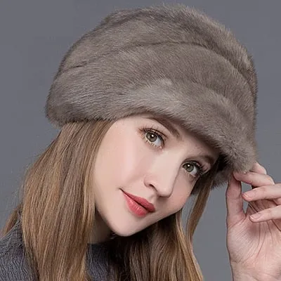 Women's Winter Thick Warm Whole Mink Fur Handmade Beanies Hat