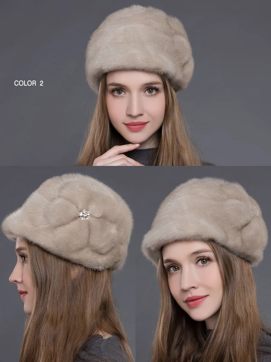 Women's Winter Thick Warm Whole Mink Fur Handmade Beanies Hat