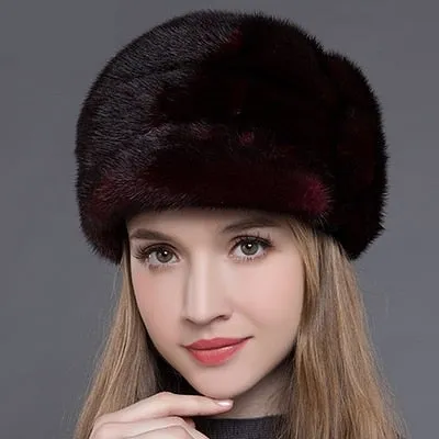 Women's Winter Thick Warm Whole Mink Fur Handmade Beanies Hat