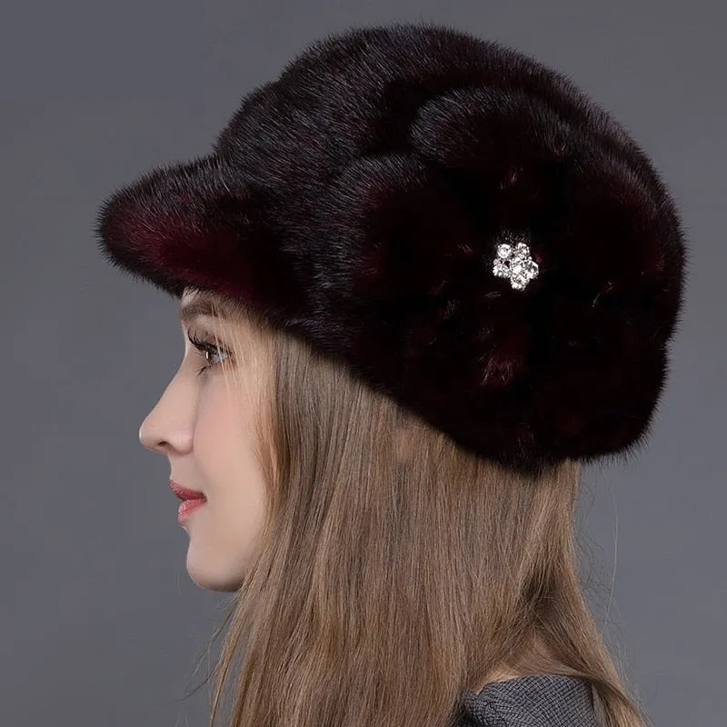 Women's Winter Thick Warm Whole Mink Fur Handmade Beanies Hat