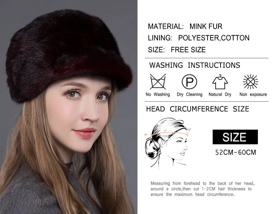 Women's Winter Thick Warm Whole Mink Fur Handmade Beanies Hat