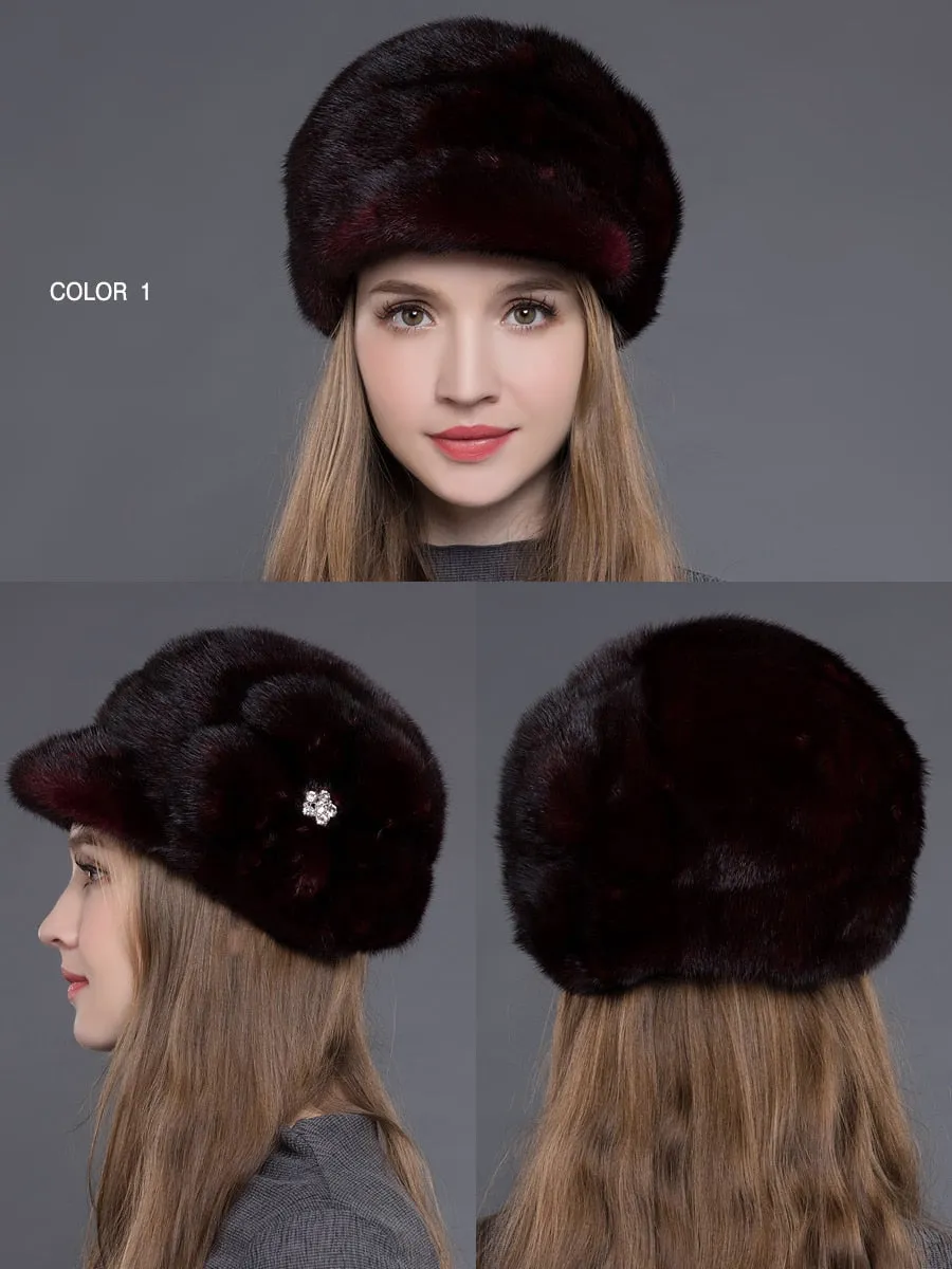 Women's Winter Thick Warm Whole Mink Fur Handmade Beanies Hat