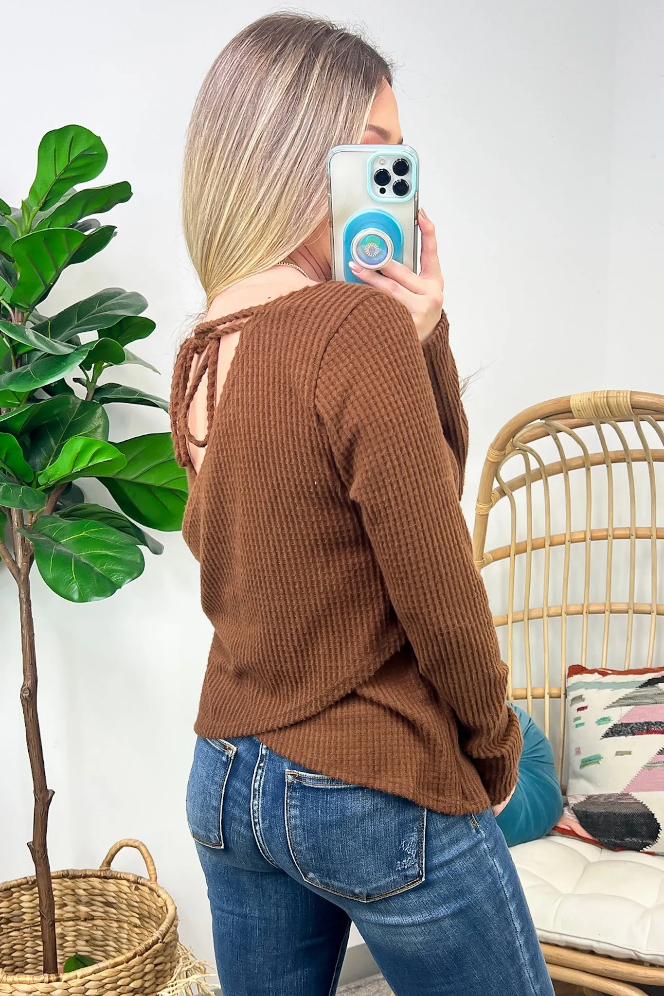 Wonderful Comfort Waffle Knit Tie Back Top - FINAL SALE