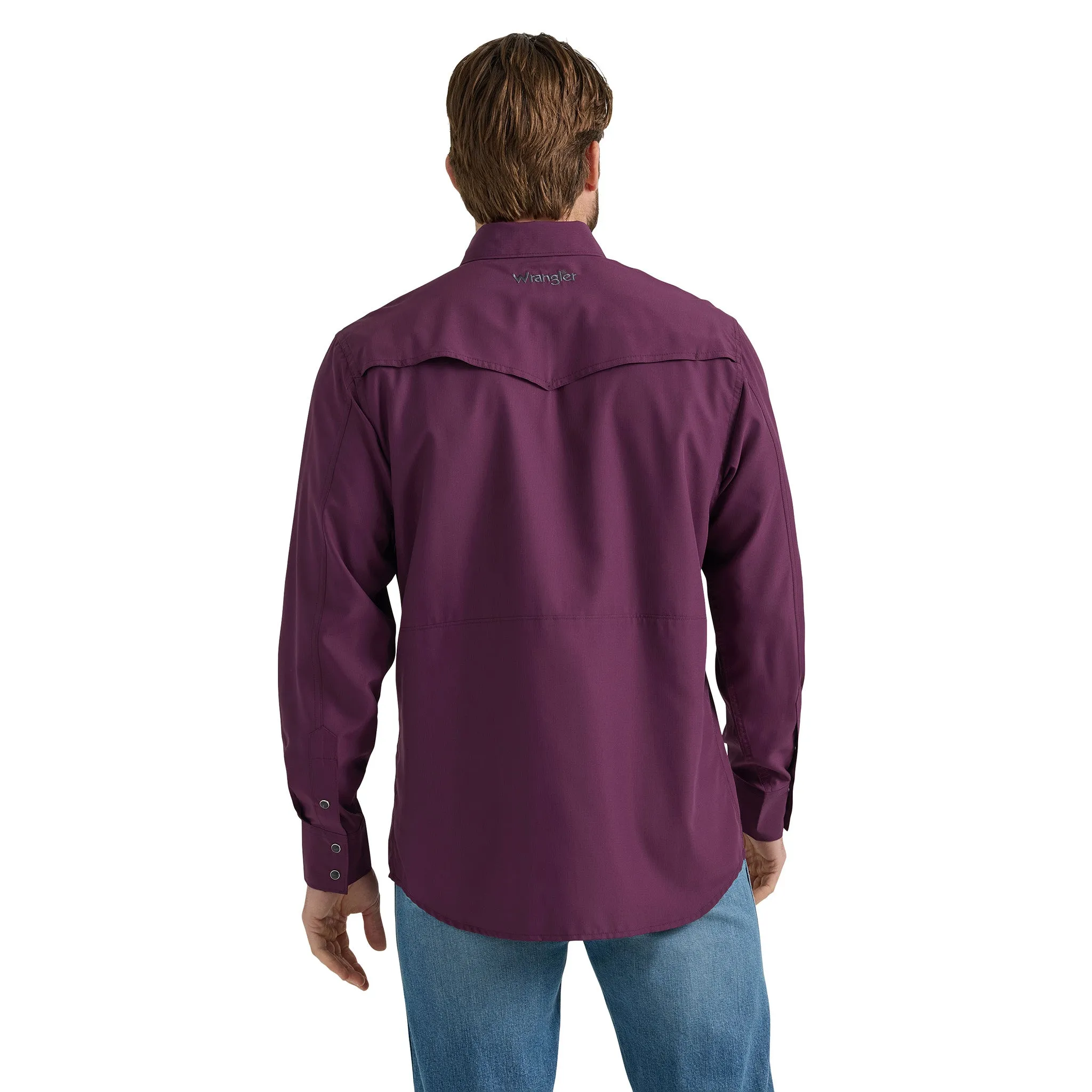 Wrangler Men's Performance Snap Long Sleeve Solid Shirt in Plum