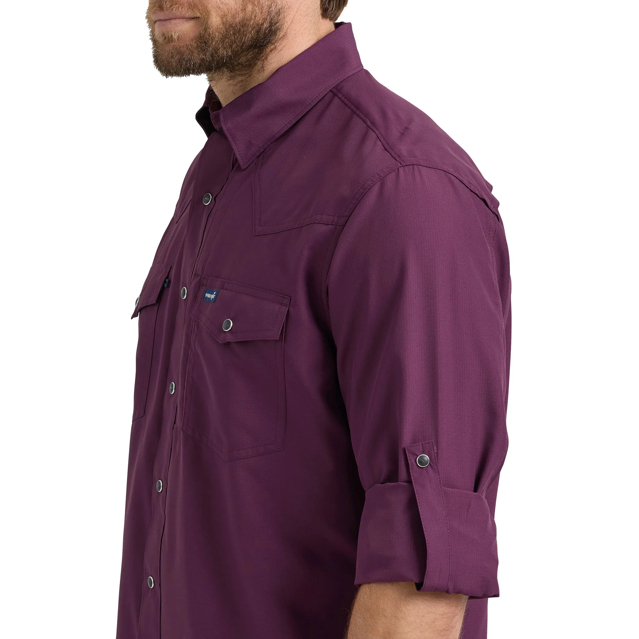 Wrangler Men's Performance Snap Long Sleeve Solid Shirt in Plum