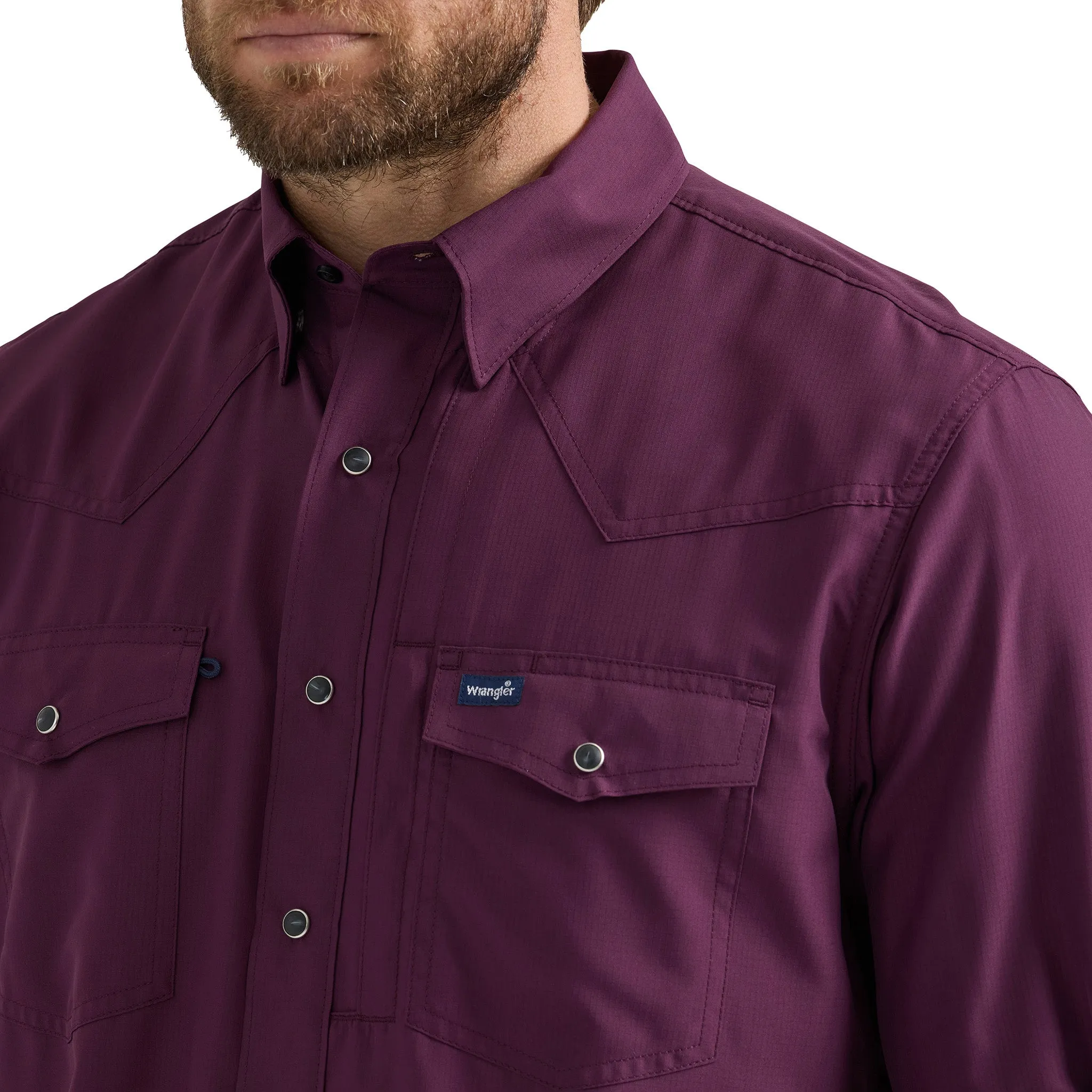 Wrangler Men's Performance Snap Long Sleeve Solid Shirt in Plum