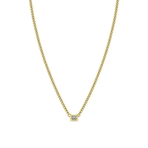 XS Curb Chain with Emerald Cut Diamond Bezel Necklace