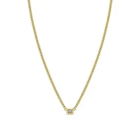 XS Curb Chain with Emerald Cut Diamond Bezel Necklace